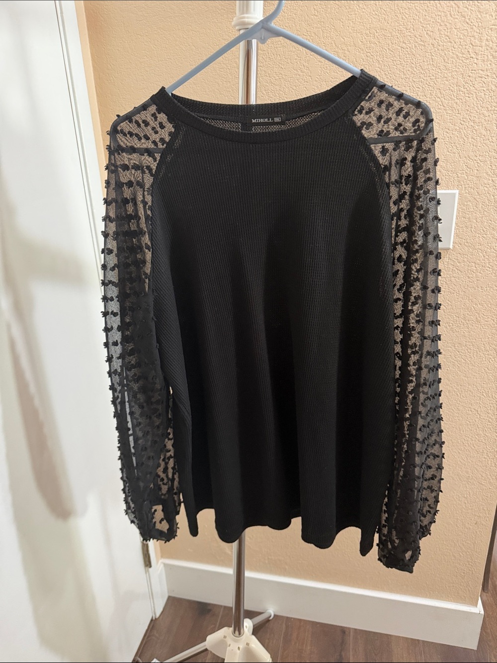 Mossimo Supply Co. Black Long-Sleeve Top with Sheer Dot Sleeves